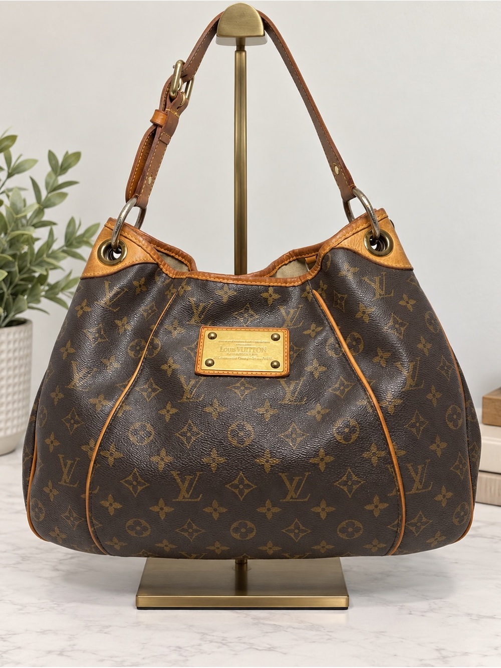 Louis Vuitton Monogram Canvas Shoulder Hobo in Dark Brown with Tan Trim
